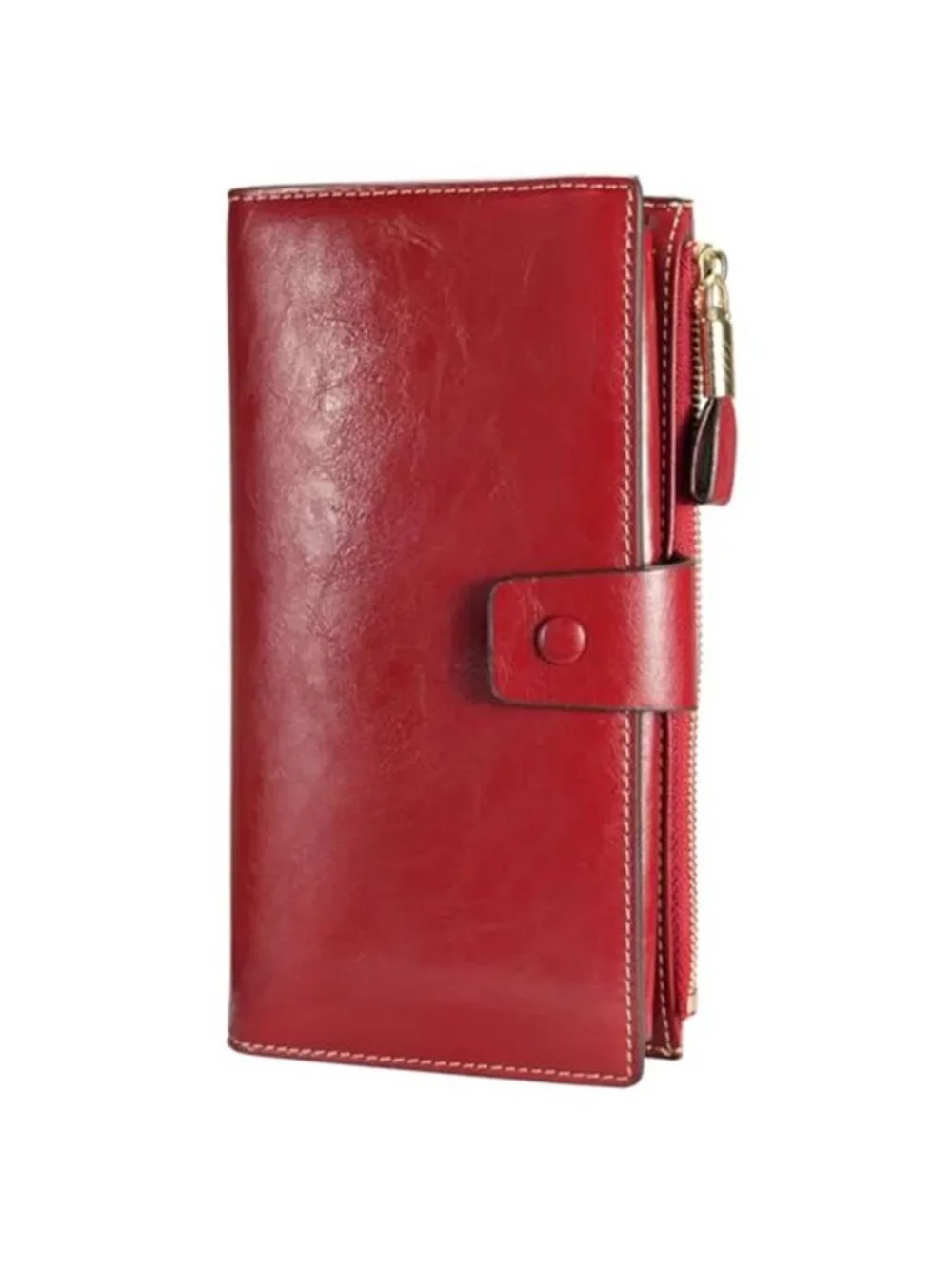Womens RFID Blocking Large Capacity Luxury Wax Genuine Leather Wallet